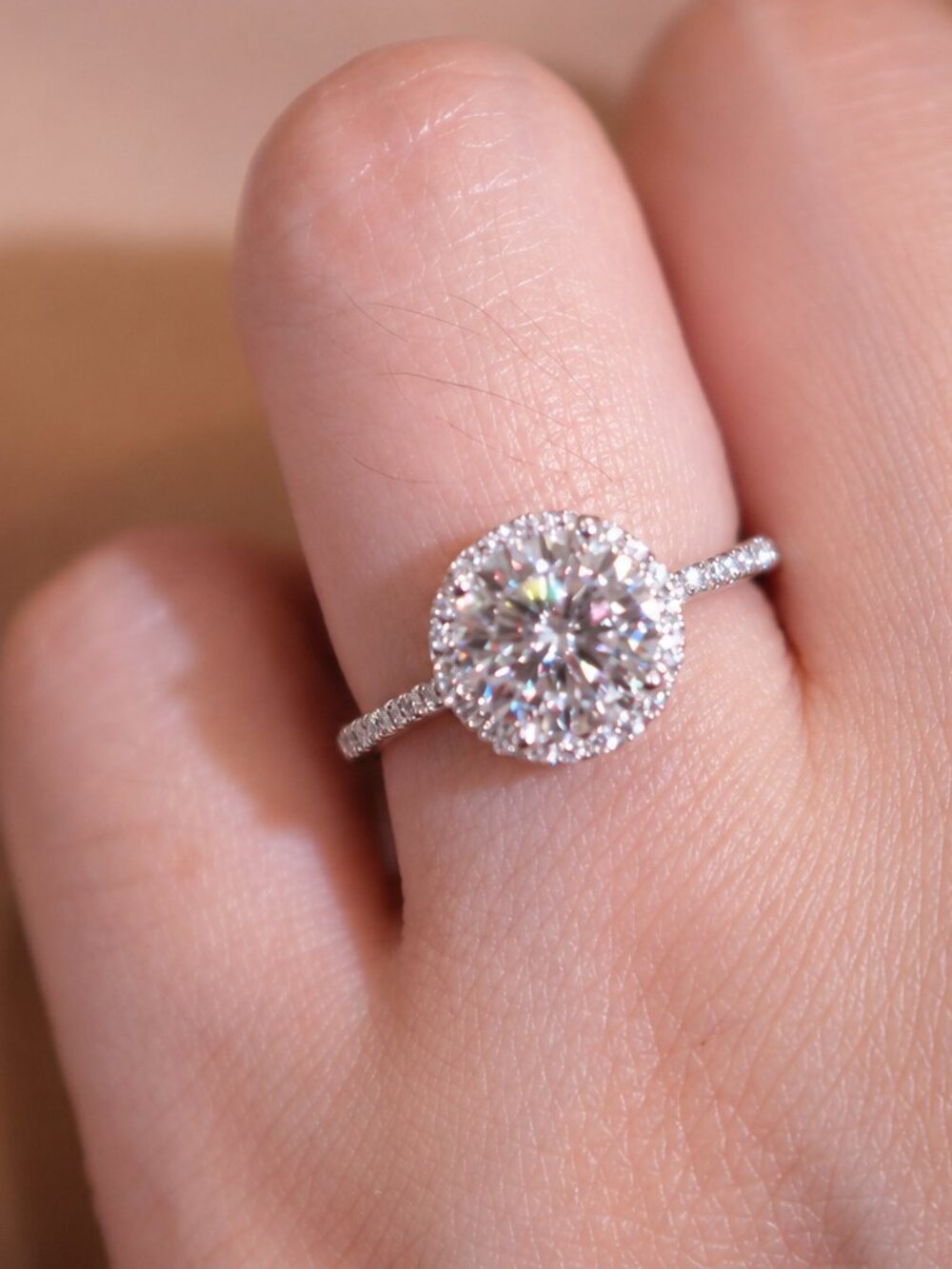 2CT Round Halo Moissanite Ring | 925 Sterling Silver Adjustable